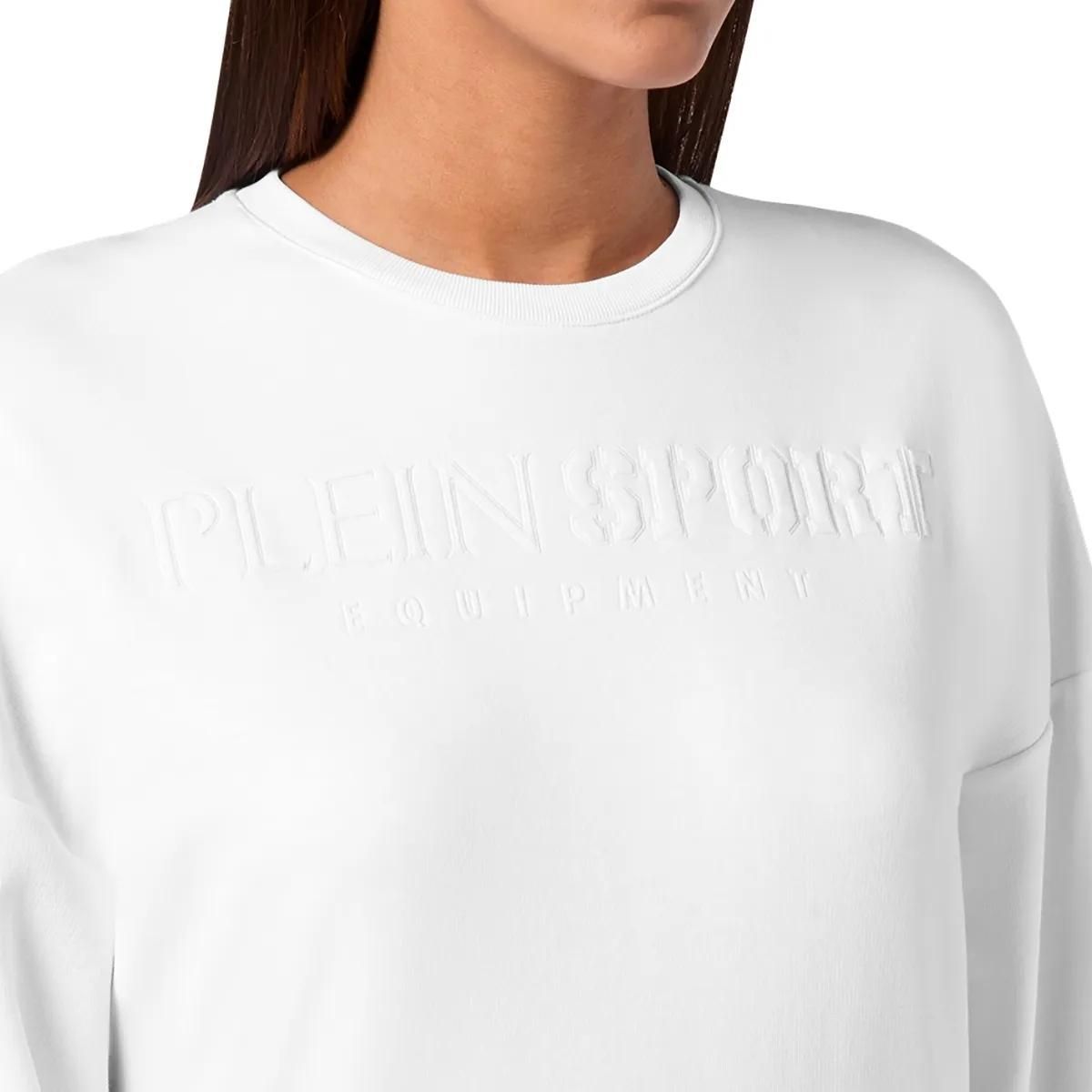Weißes Baumwollfleece Cropped Sweatshirt