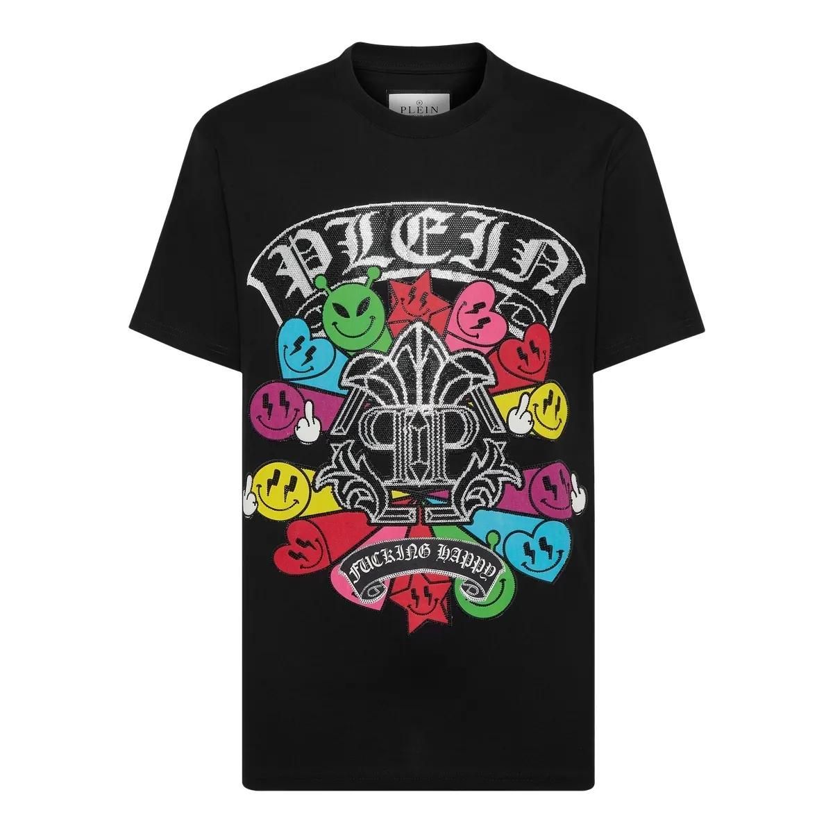 Baumwoll-T-Shirt mit Strassgrafikprint