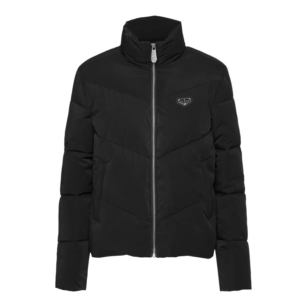 Schwarze Gepolsterte Pufferjacke mit Logo