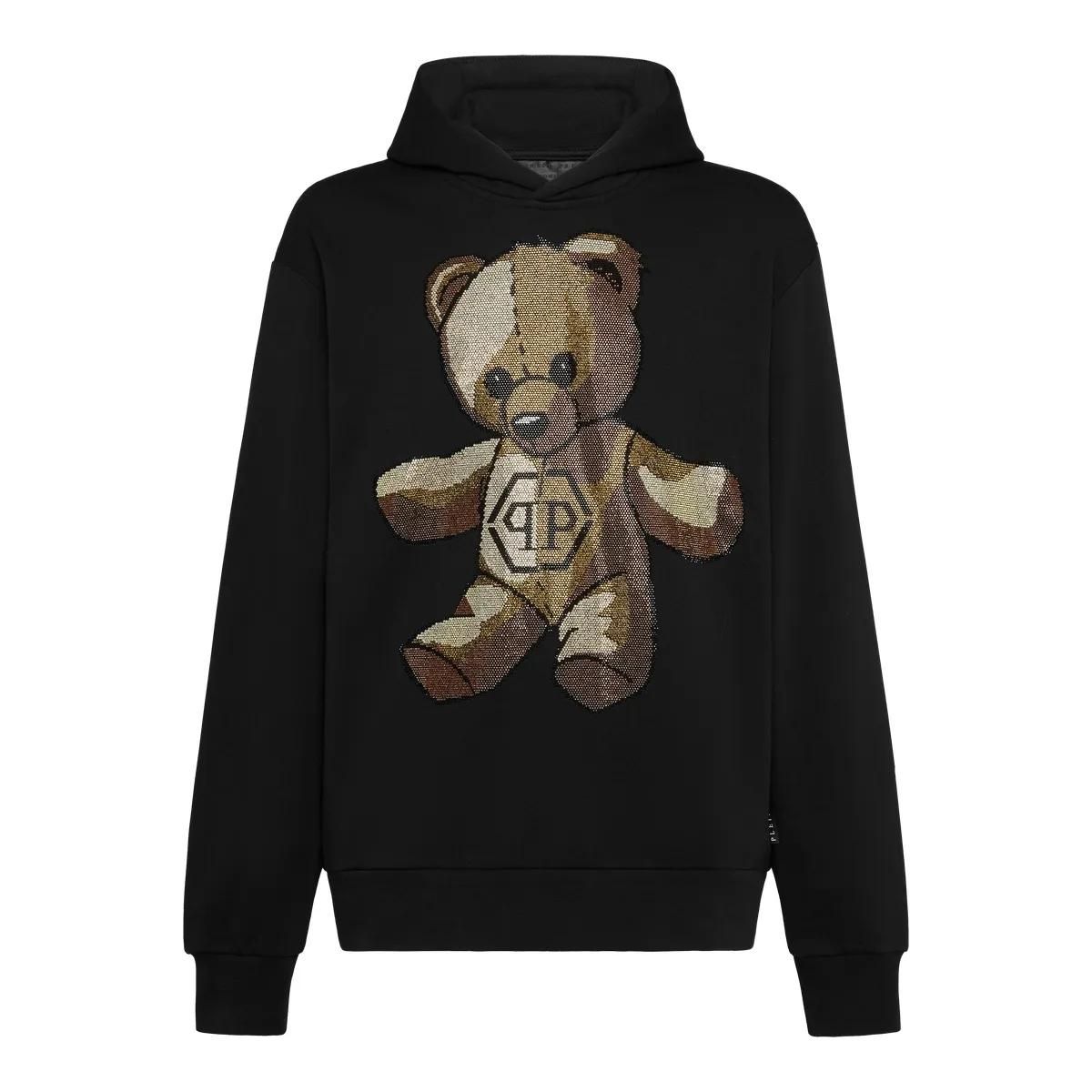 Teddy Strass Baumwollfleece-Kapuzenpullover