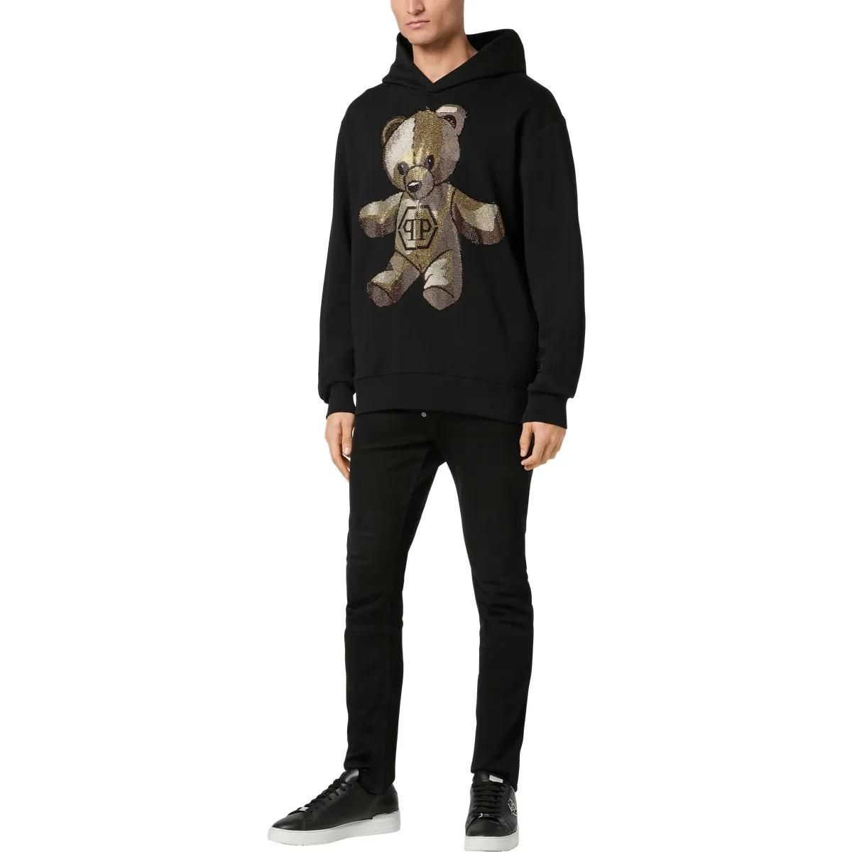 Teddy Strass Baumwollfleece-Kapuzenpullover
