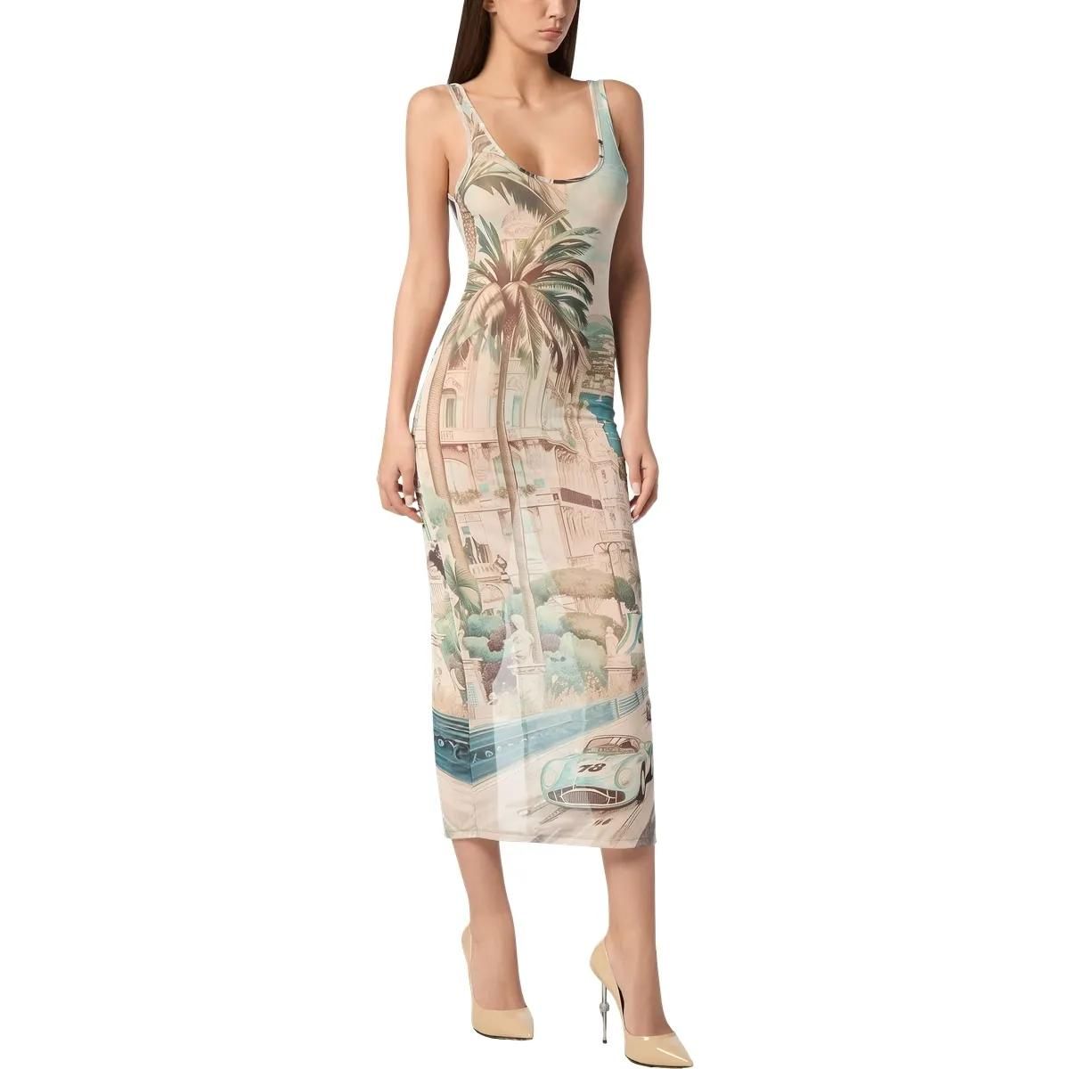 Racing Cars Print Bodycon Kleid