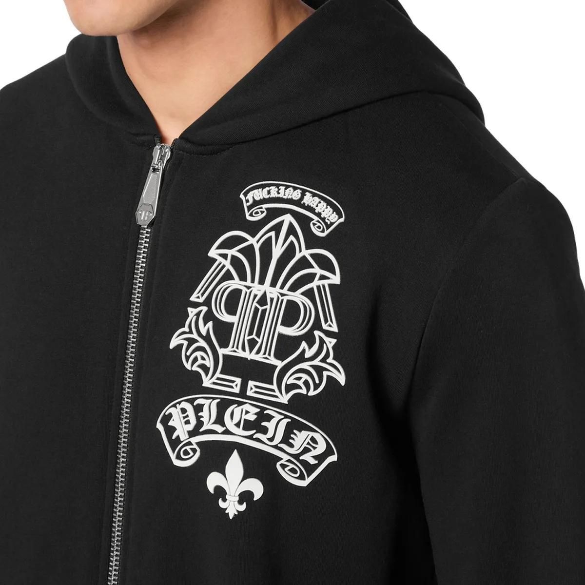 Herren Schwarze Baumwollmischung Kapuzenjacke mit Reißverschluss