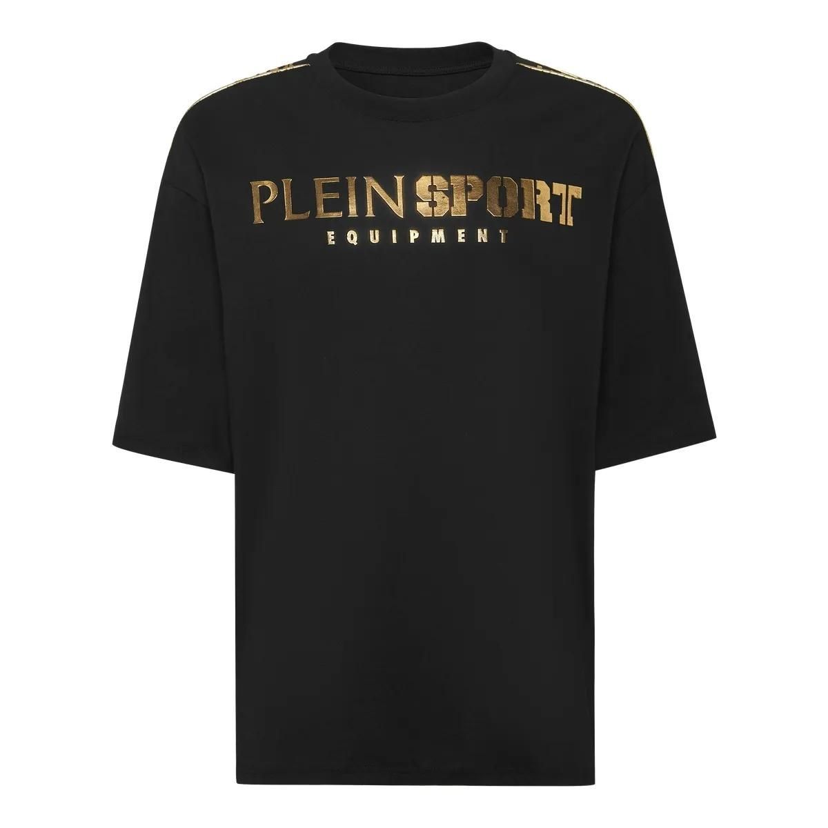 Schwarzes T-Shirt mit entspanntem Logo-Fit