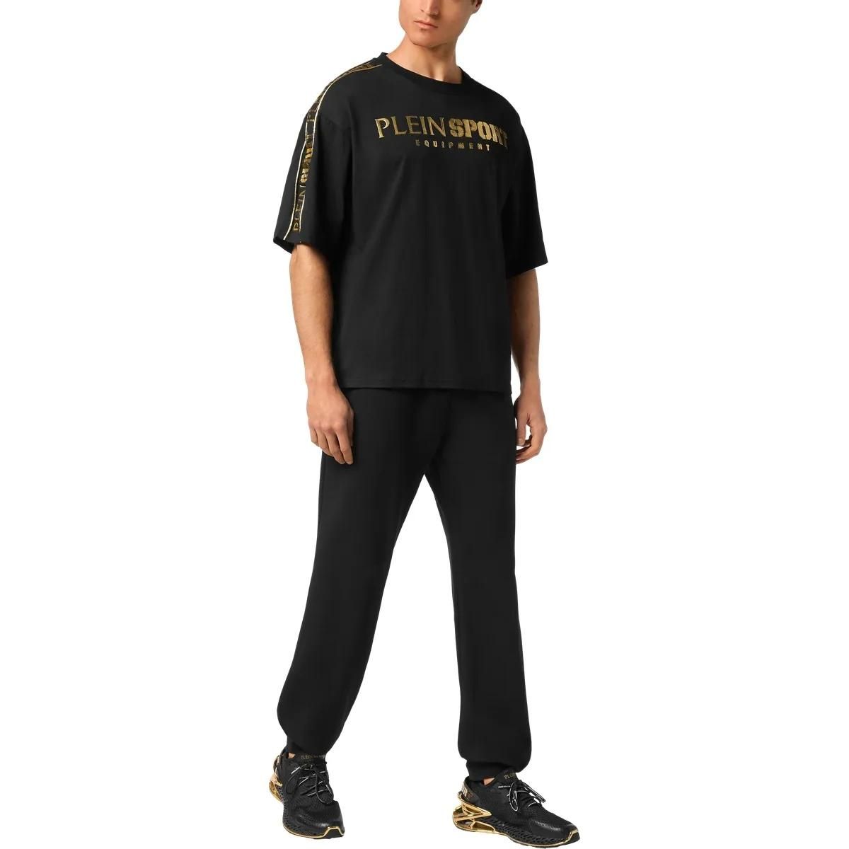 Schwarzes T-Shirt mit entspanntem Logo-Fit