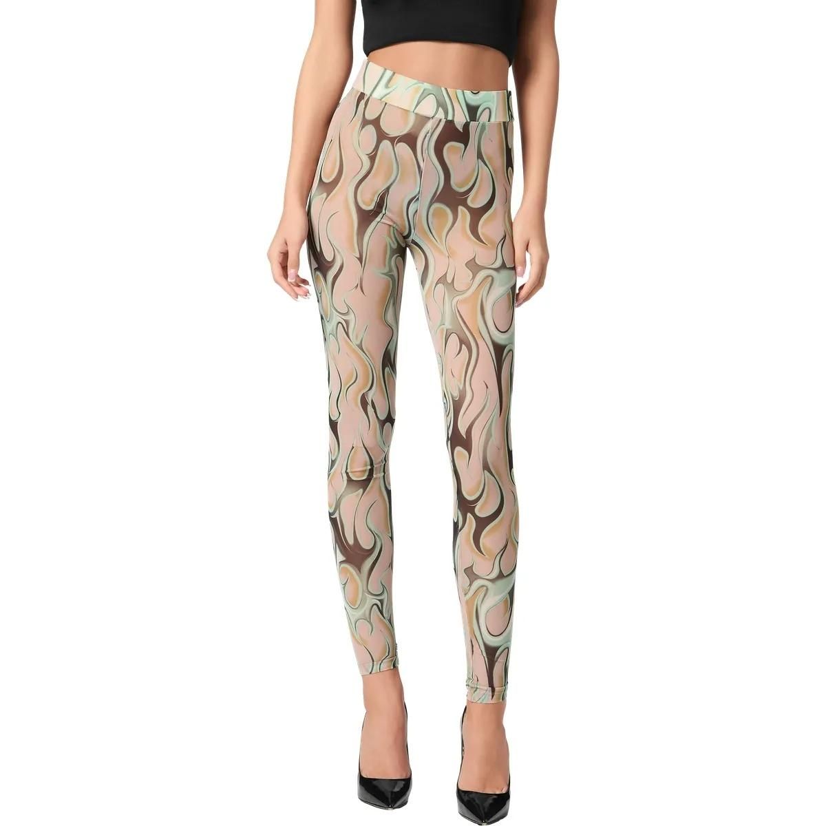 Leggings aus Stretch-Tüll mit Flammenprint
