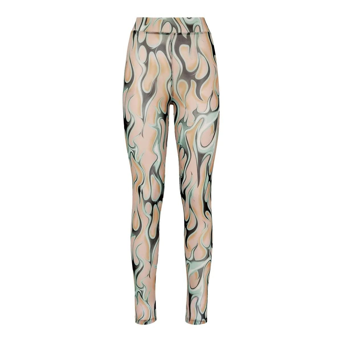 Leggings aus Stretch-Tüll mit Flammenprint