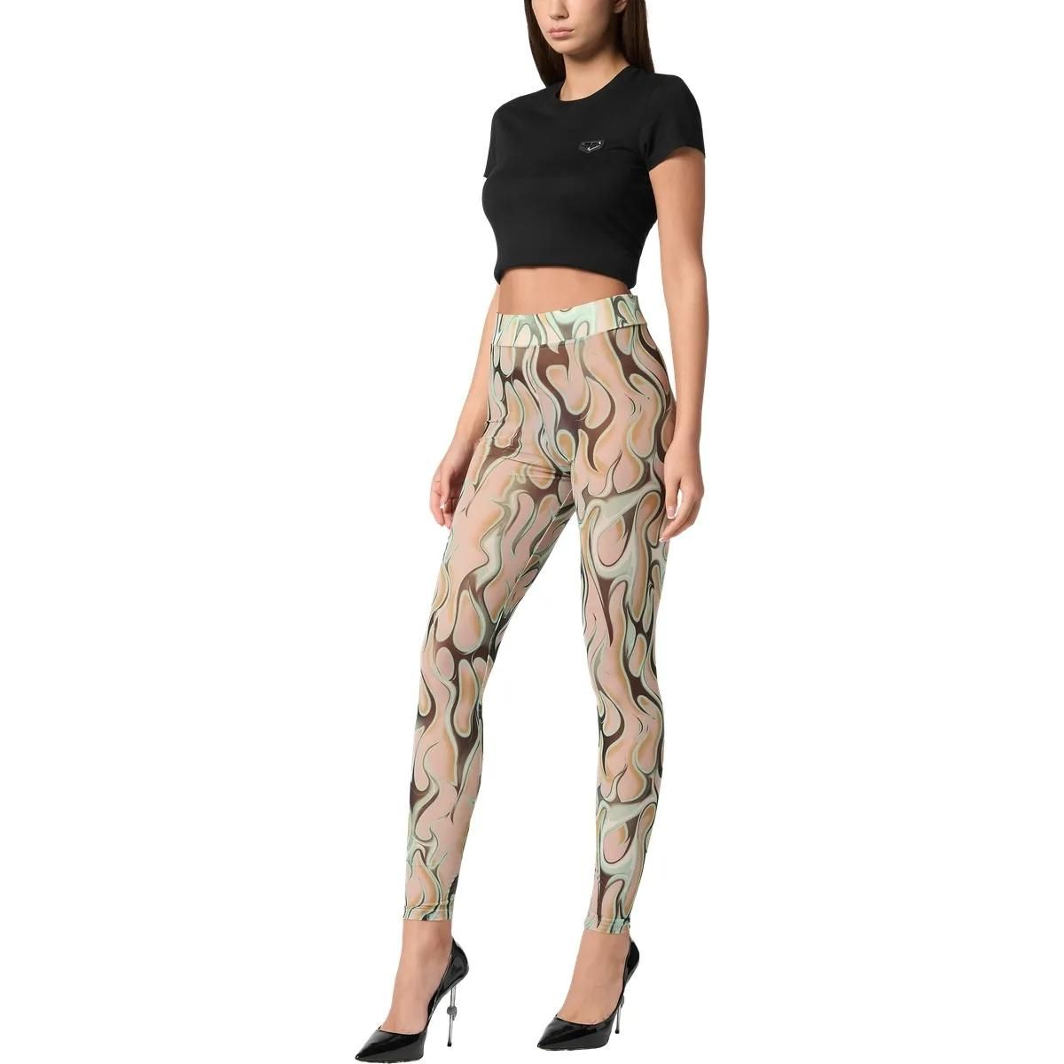Leggings aus Stretch-Tüll mit Flammenprint