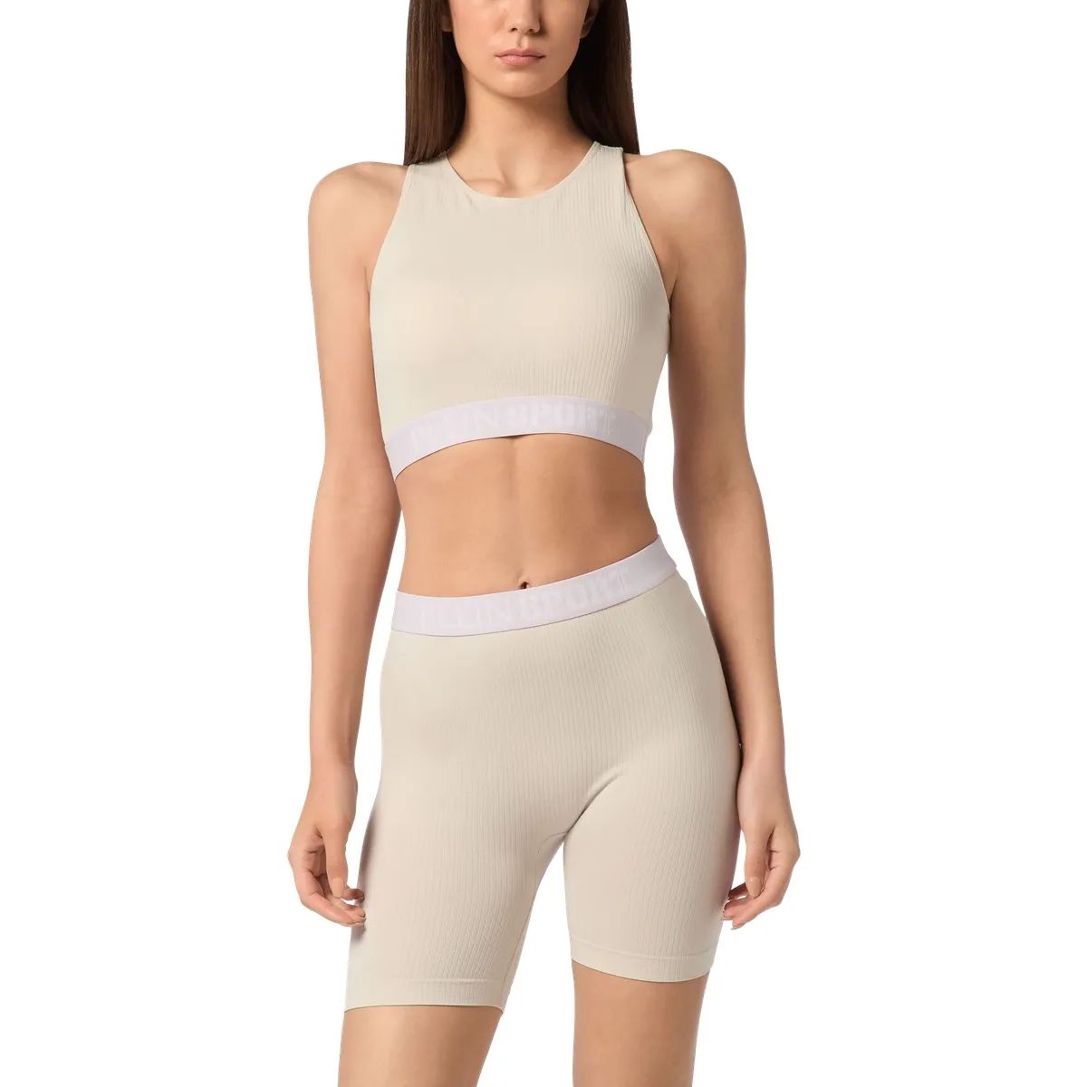 Geripptes Sport-Crop-Top mit Logobund