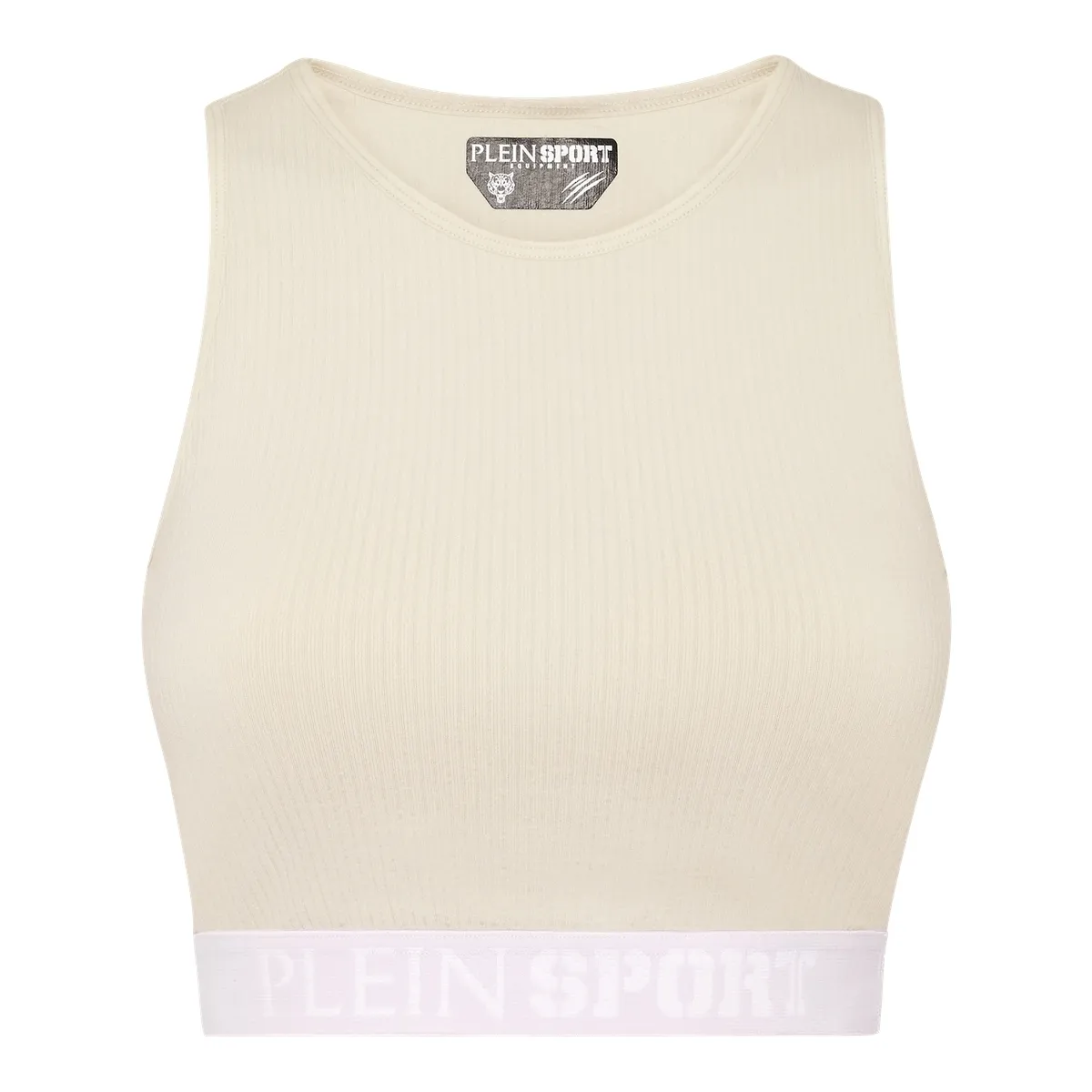 Geripptes Sport-Crop-Top mit Logobund