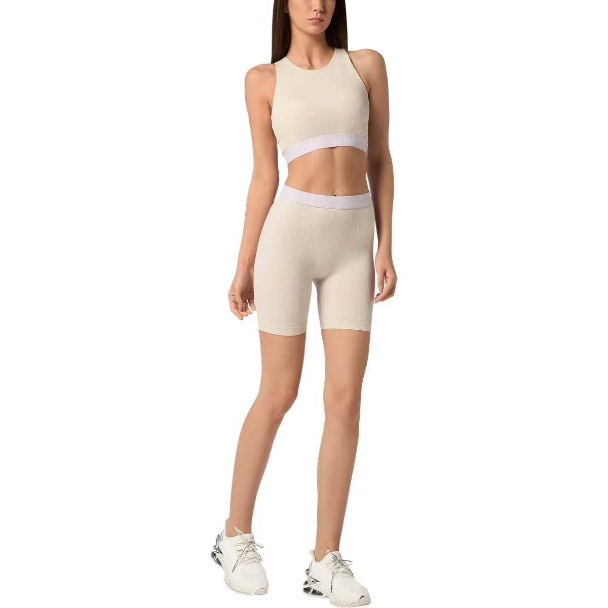 Geripptes Sport-Crop-Top mit Logobund