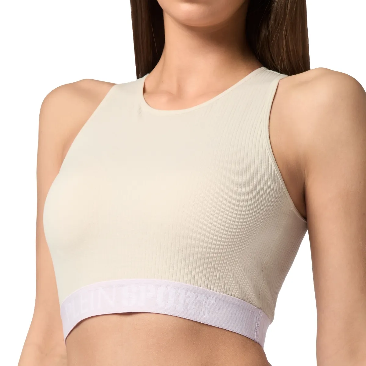 Geripptes Sport-Crop-Top mit Logobund