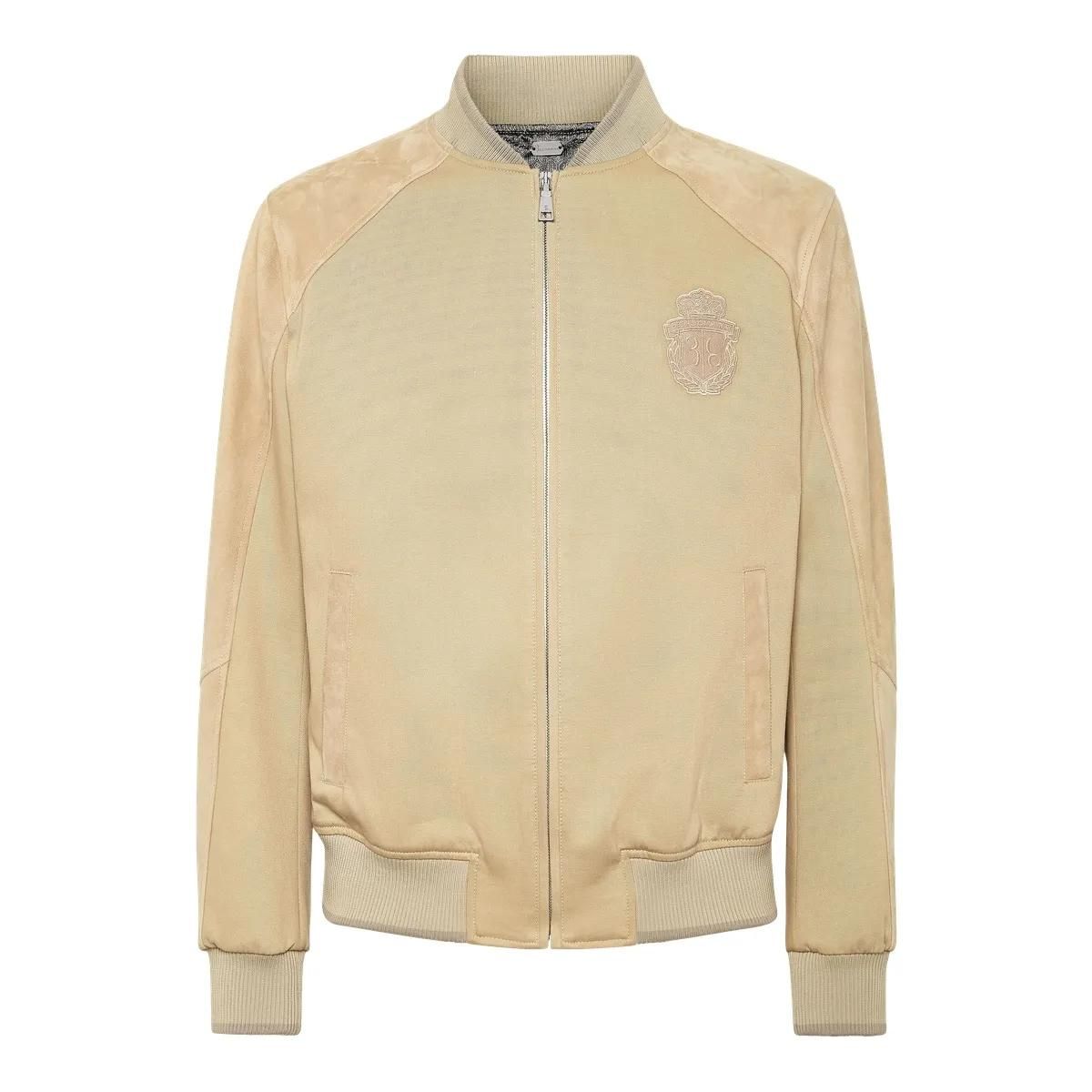 Beige Bomberjacke mit Wildlederdetails