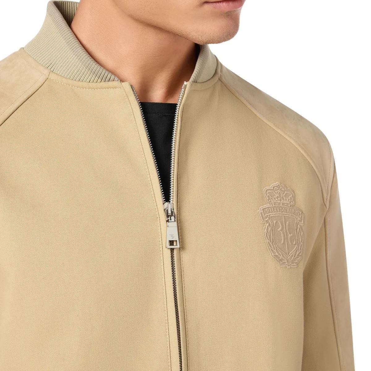 Beige Bomberjacke mit Wildlederdetails