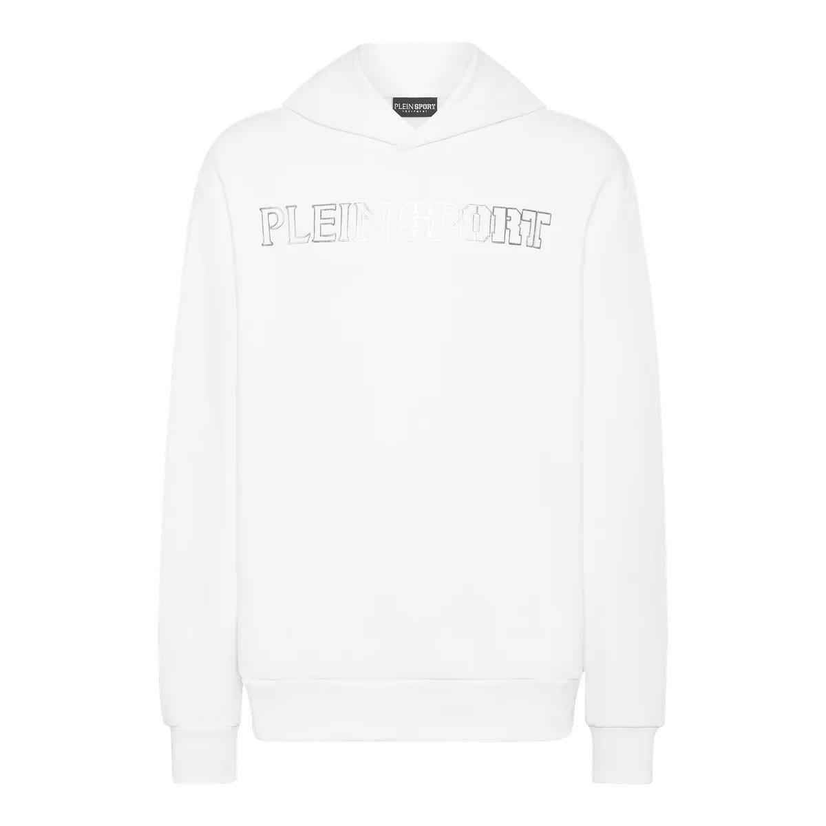 Weißer Fleece-Pullover Hoodie Plein Sport