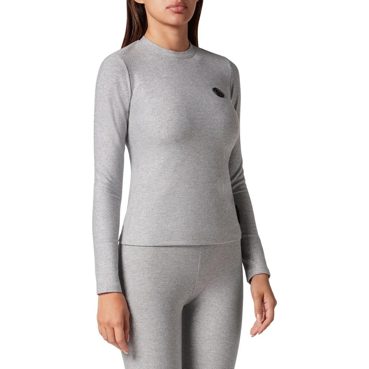 Graues, figurbetontes Langarm-T-Shirt