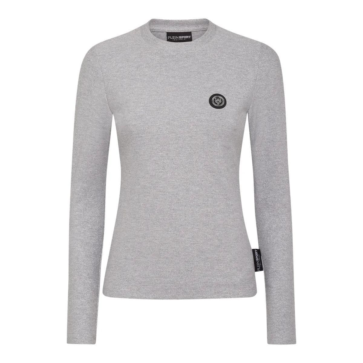 Graues, figurbetontes Langarm-T-Shirt