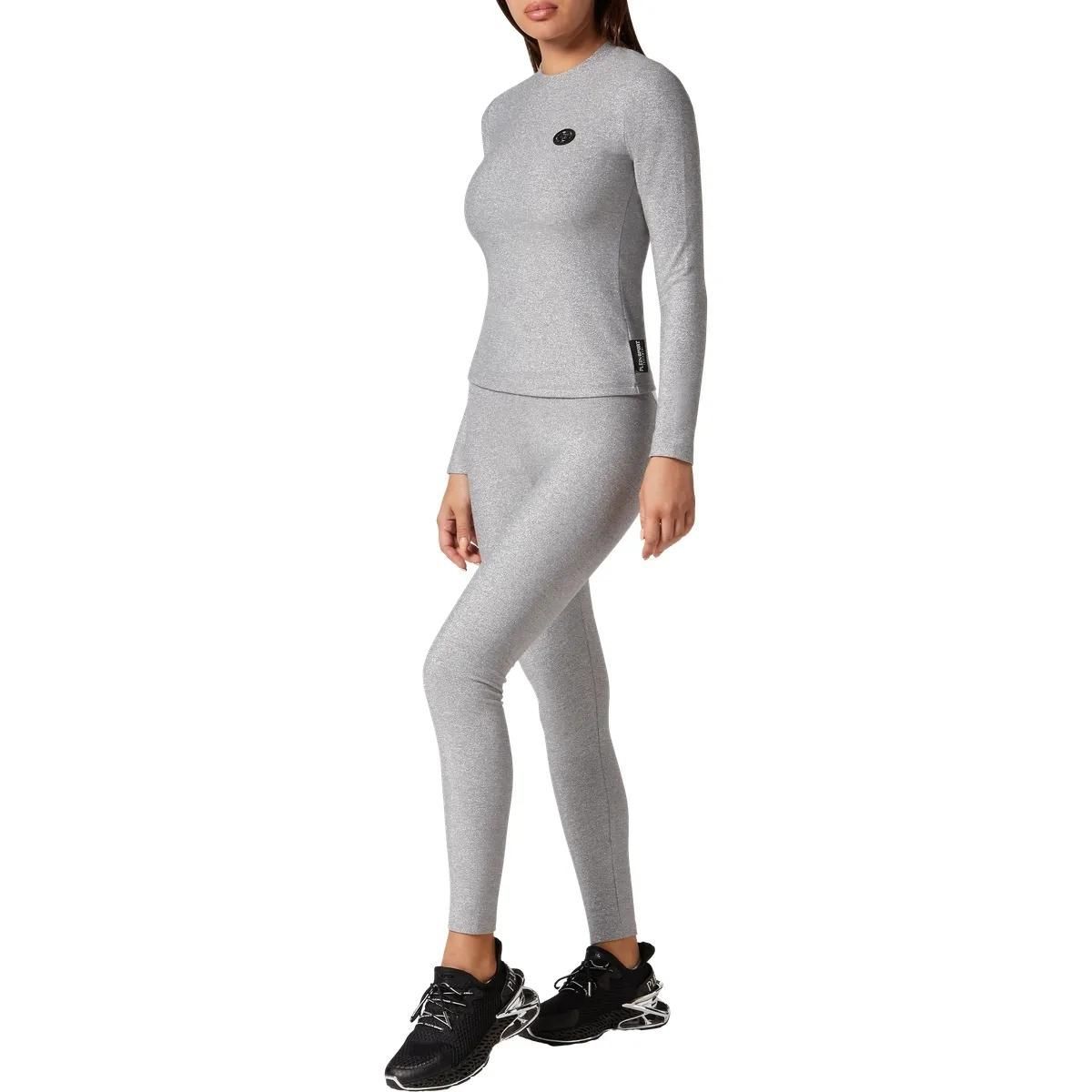 Graues, figurbetontes Langarm-T-Shirt