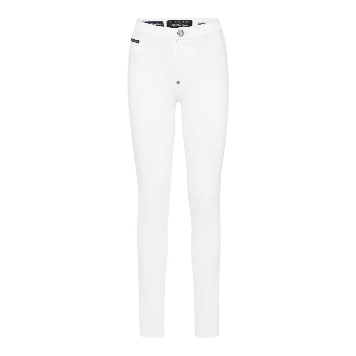 Weiße Denim Jeggings Hohe Taille