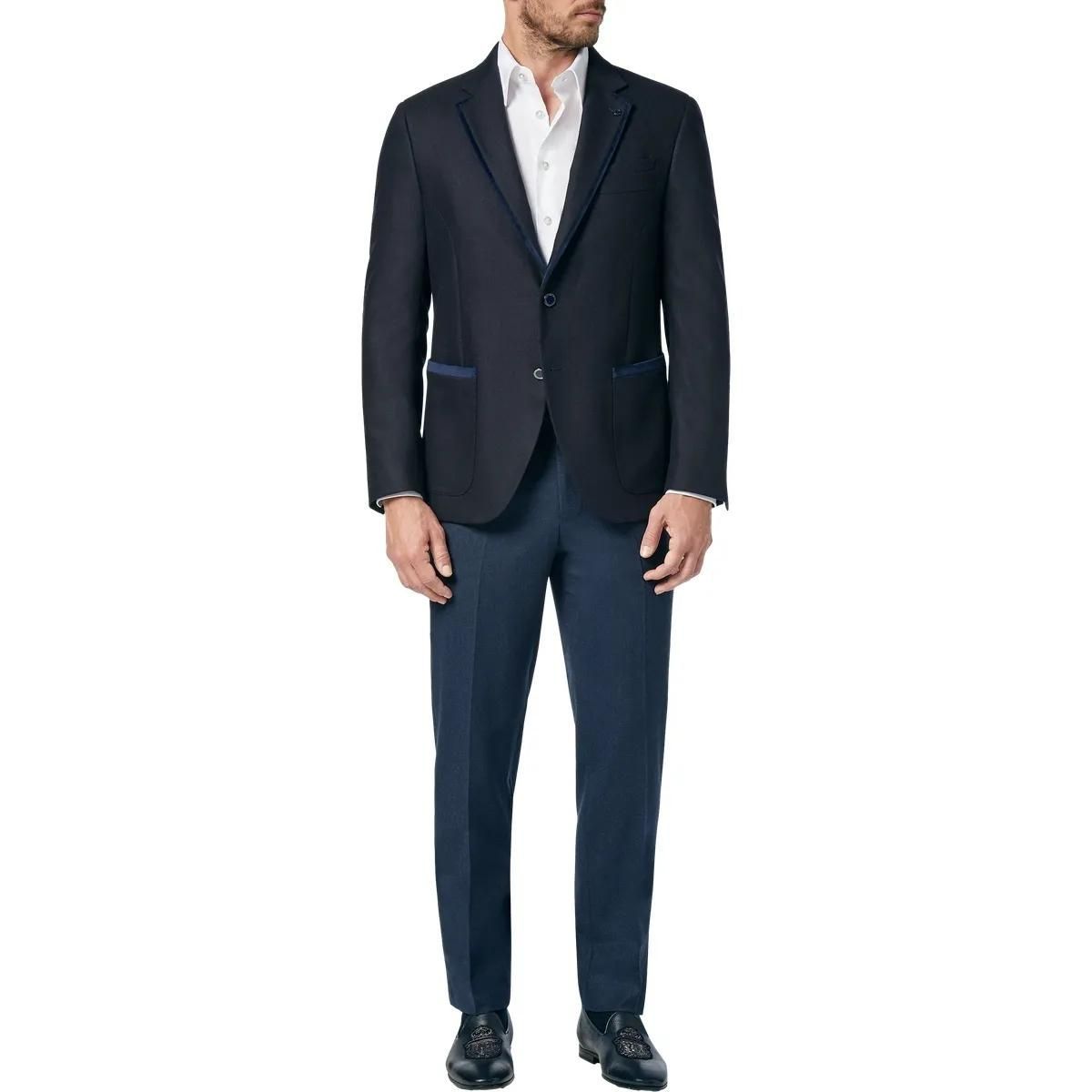 Elegantes Marineblaues Wollmischungs-Sakko