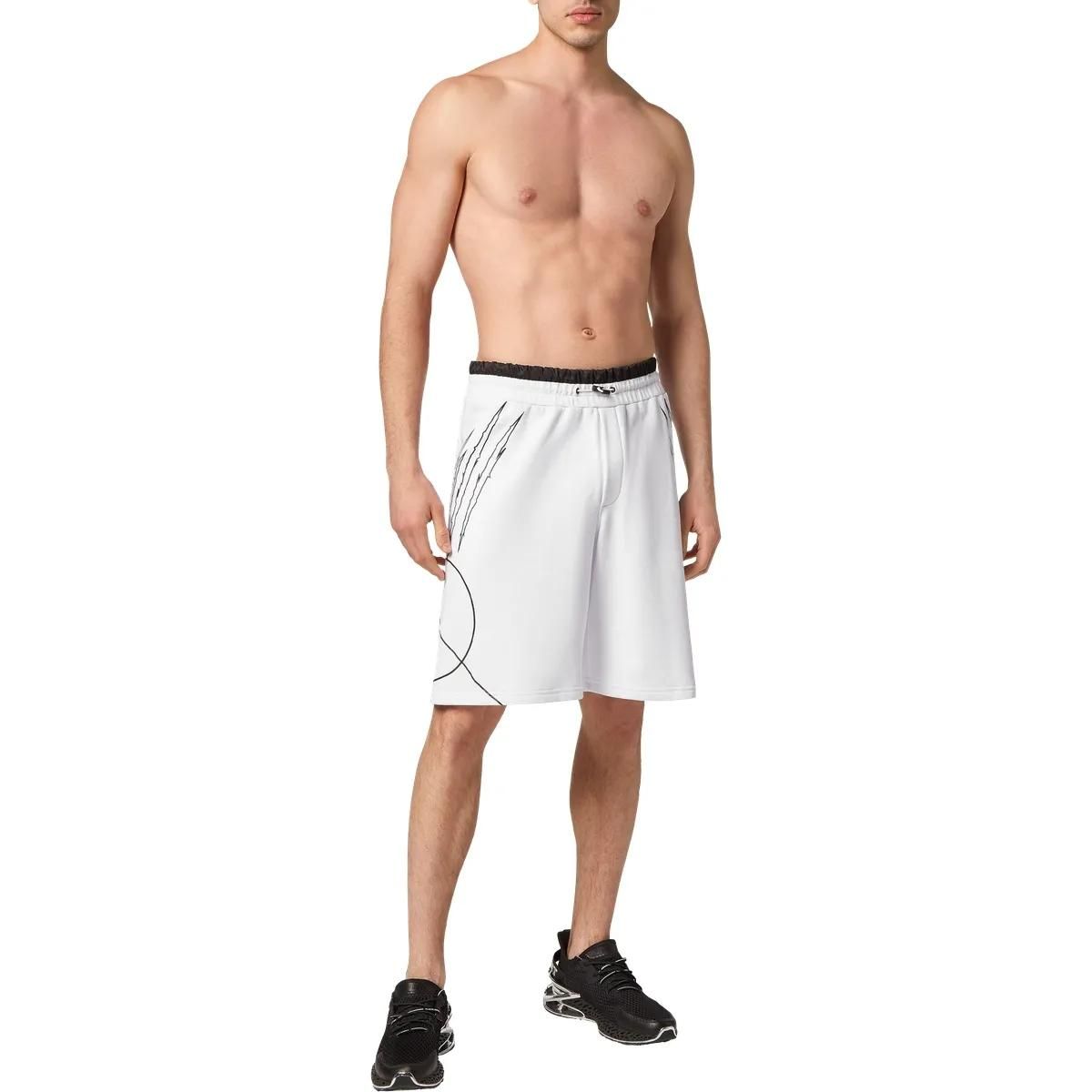 Weiße Fleece-Sportshorts mit Grafikdesign