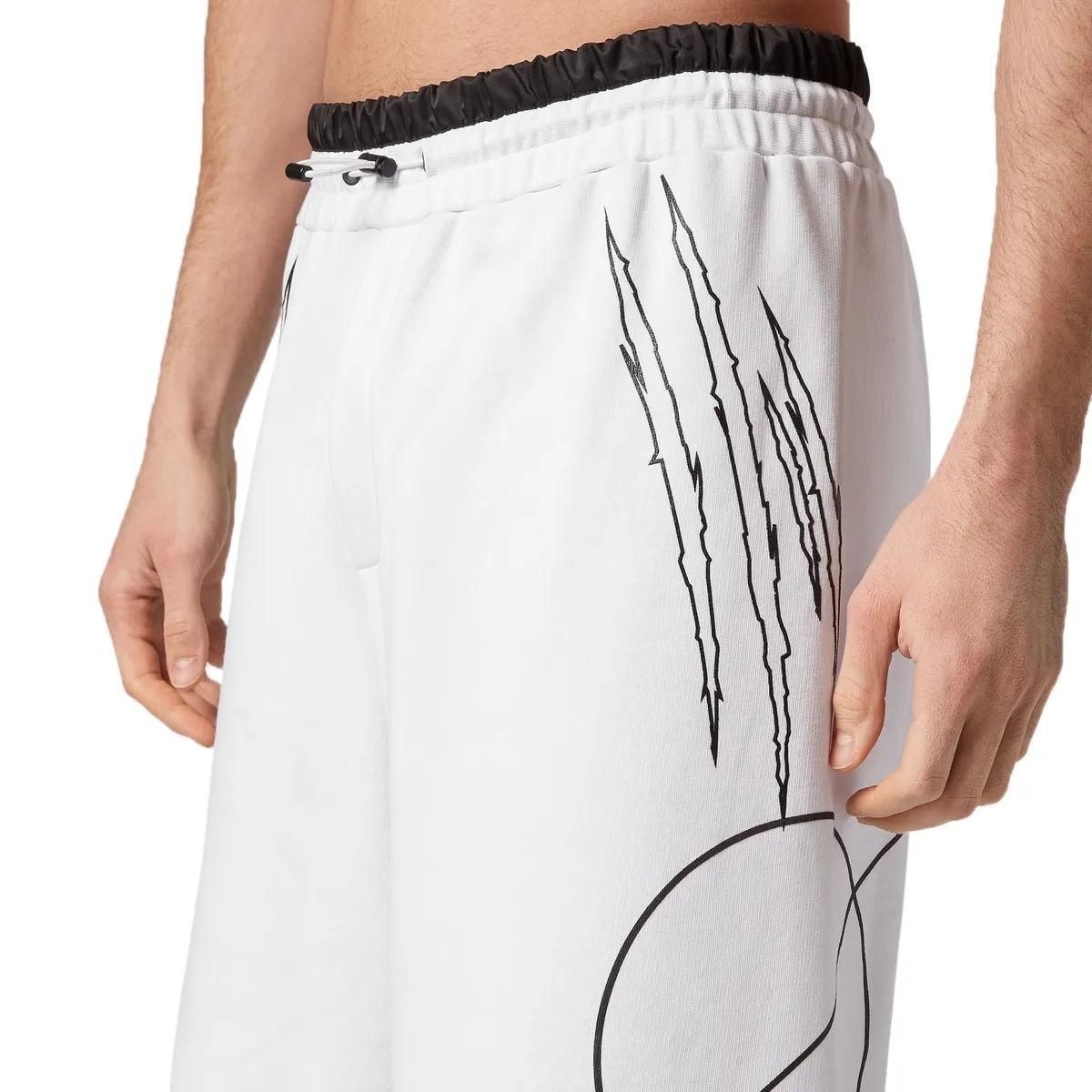Weiße Fleece-Sportshorts mit Grafikdesign