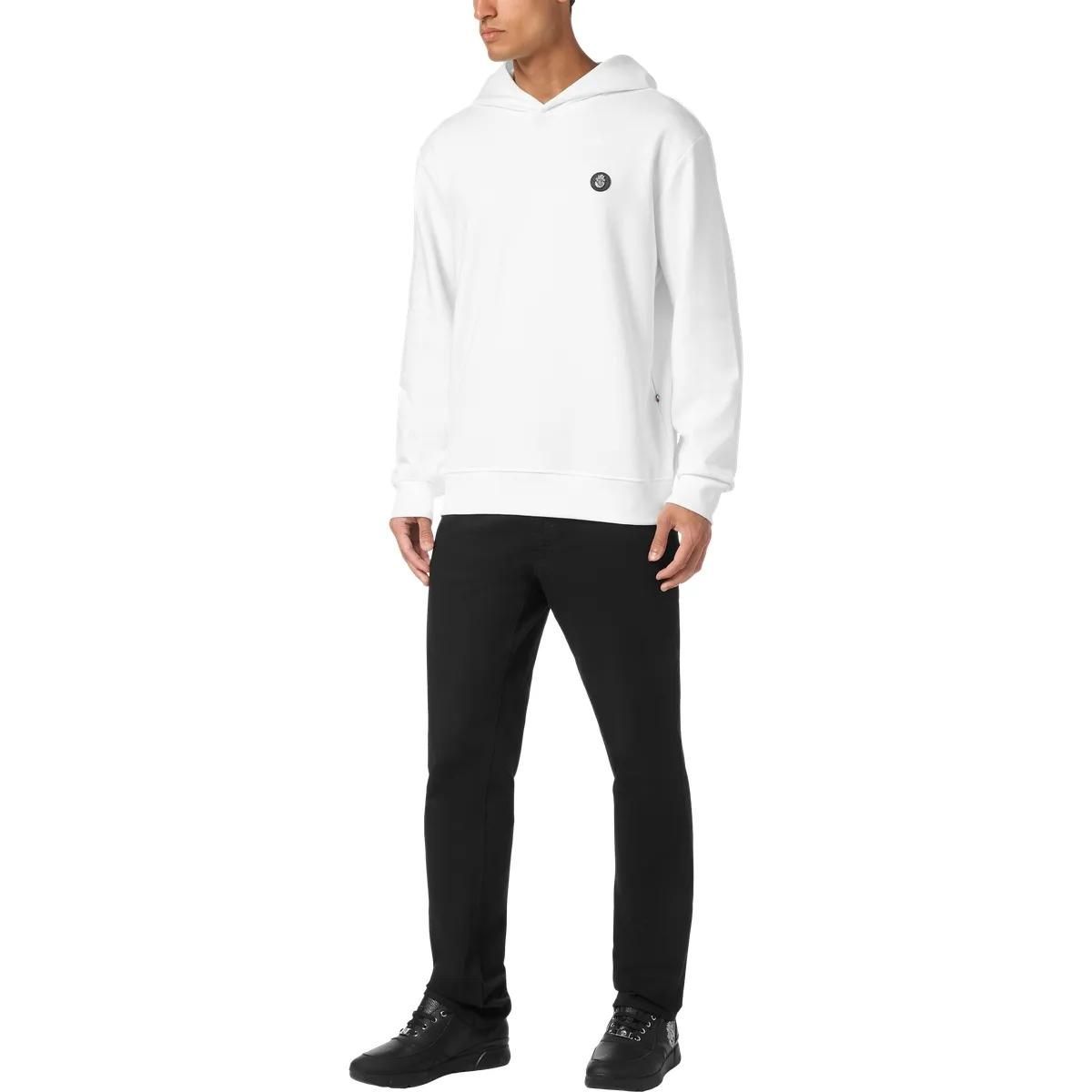 Weißer Baumwollfleece-Hoodie mit Logo-Patch