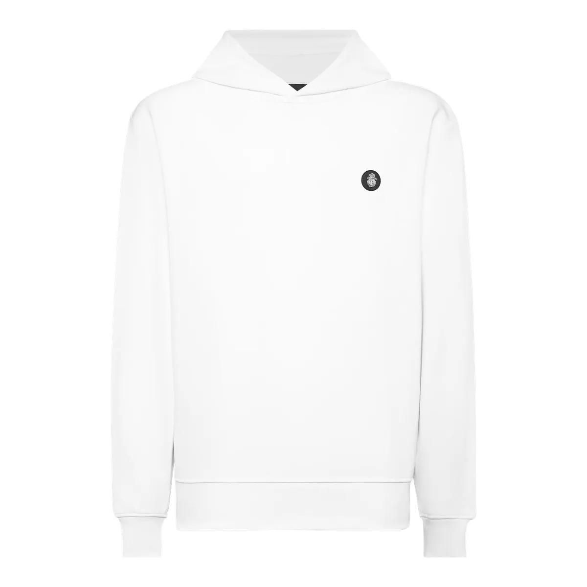 Weißer Baumwollfleece-Hoodie mit Logo-Patch