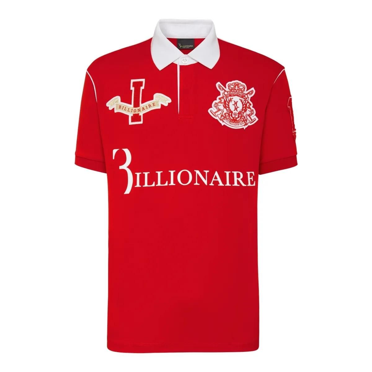 Auffälliges rotes Poloshirt mit Emblemen