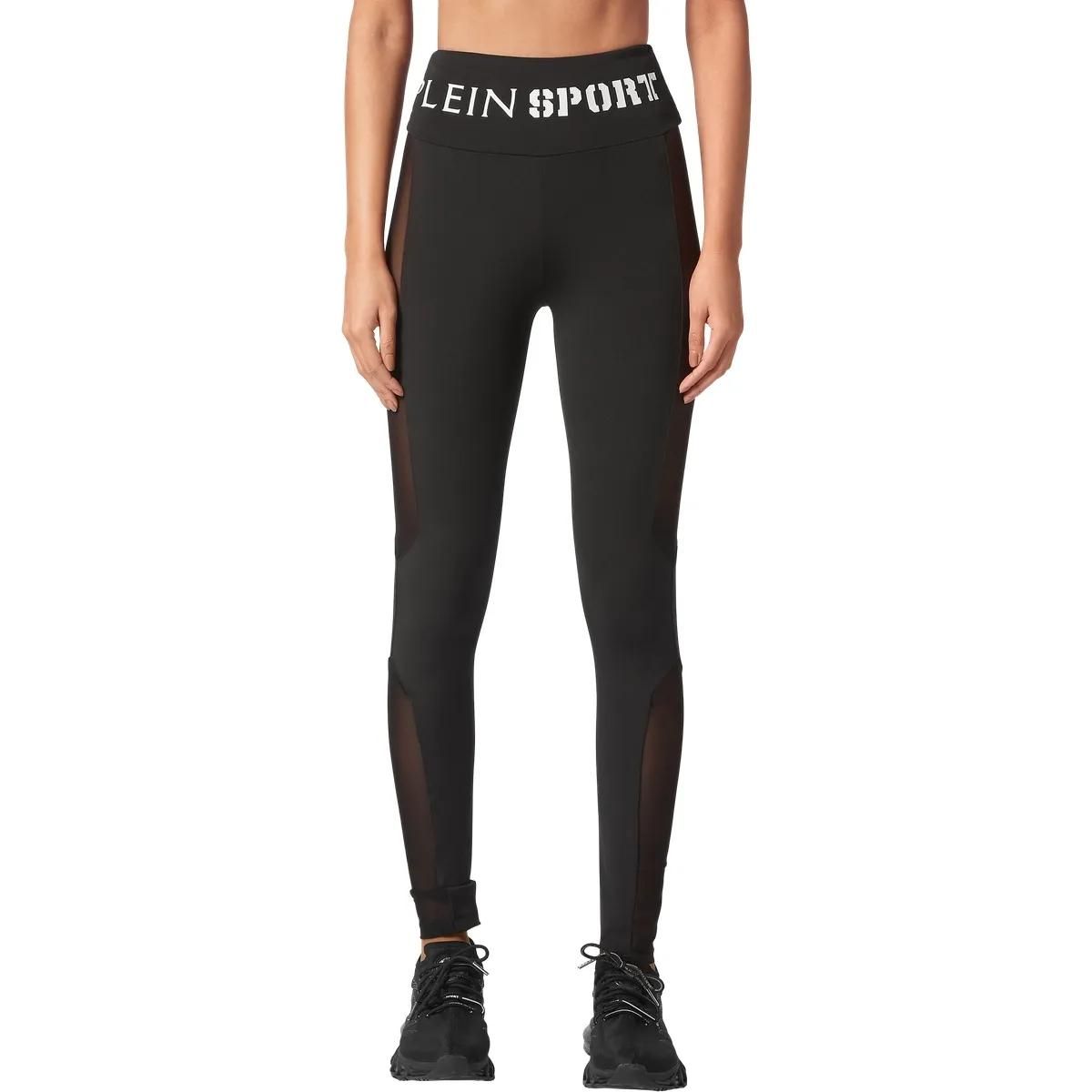 Schwarze Sport Leggings mit Mesh-Einsätzen