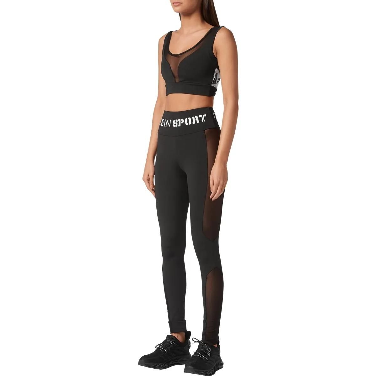 Schwarze Sport Leggings mit Mesh-Einsätzen