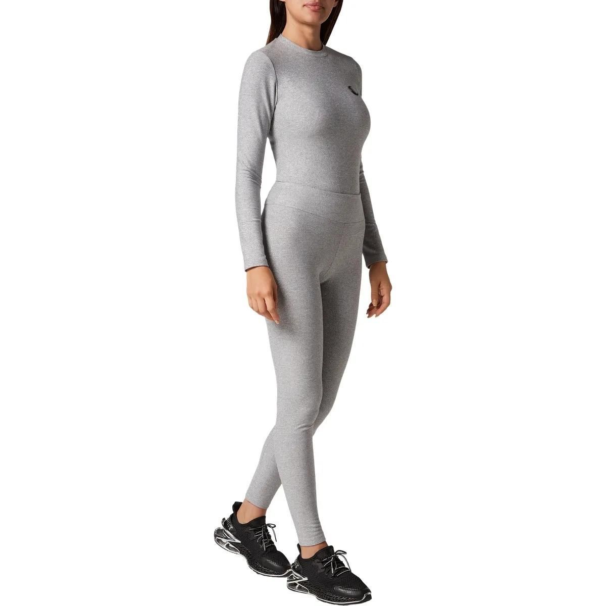 Graue, hochtaillierte Sportleggings