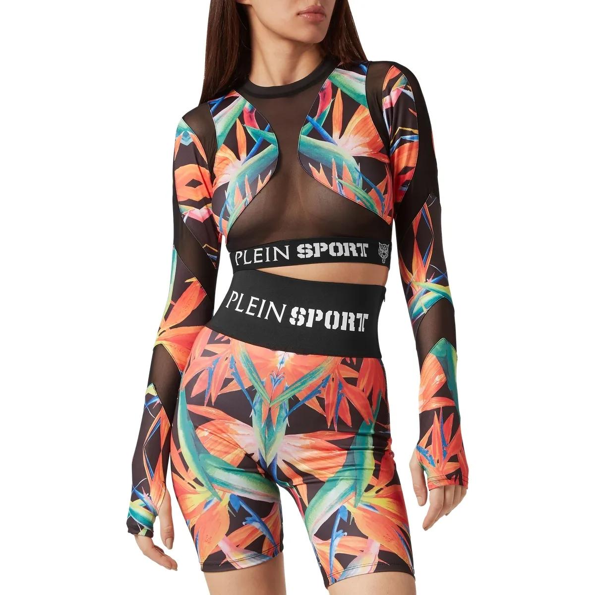 Langärmliges Sporttop mit tropischem Print