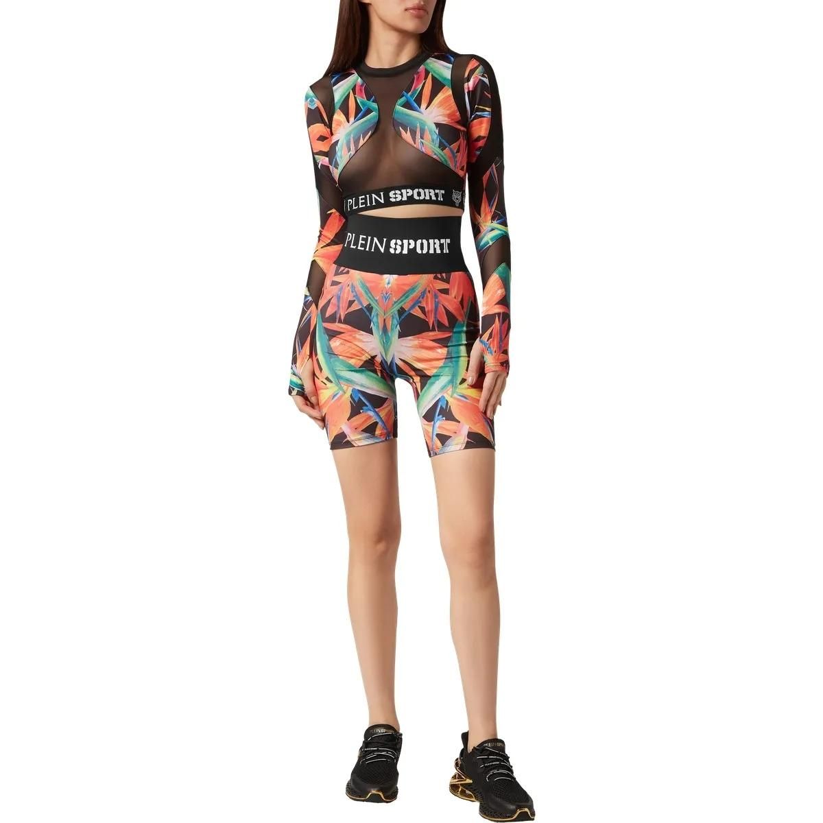 Langärmliges Sporttop mit tropischem Print