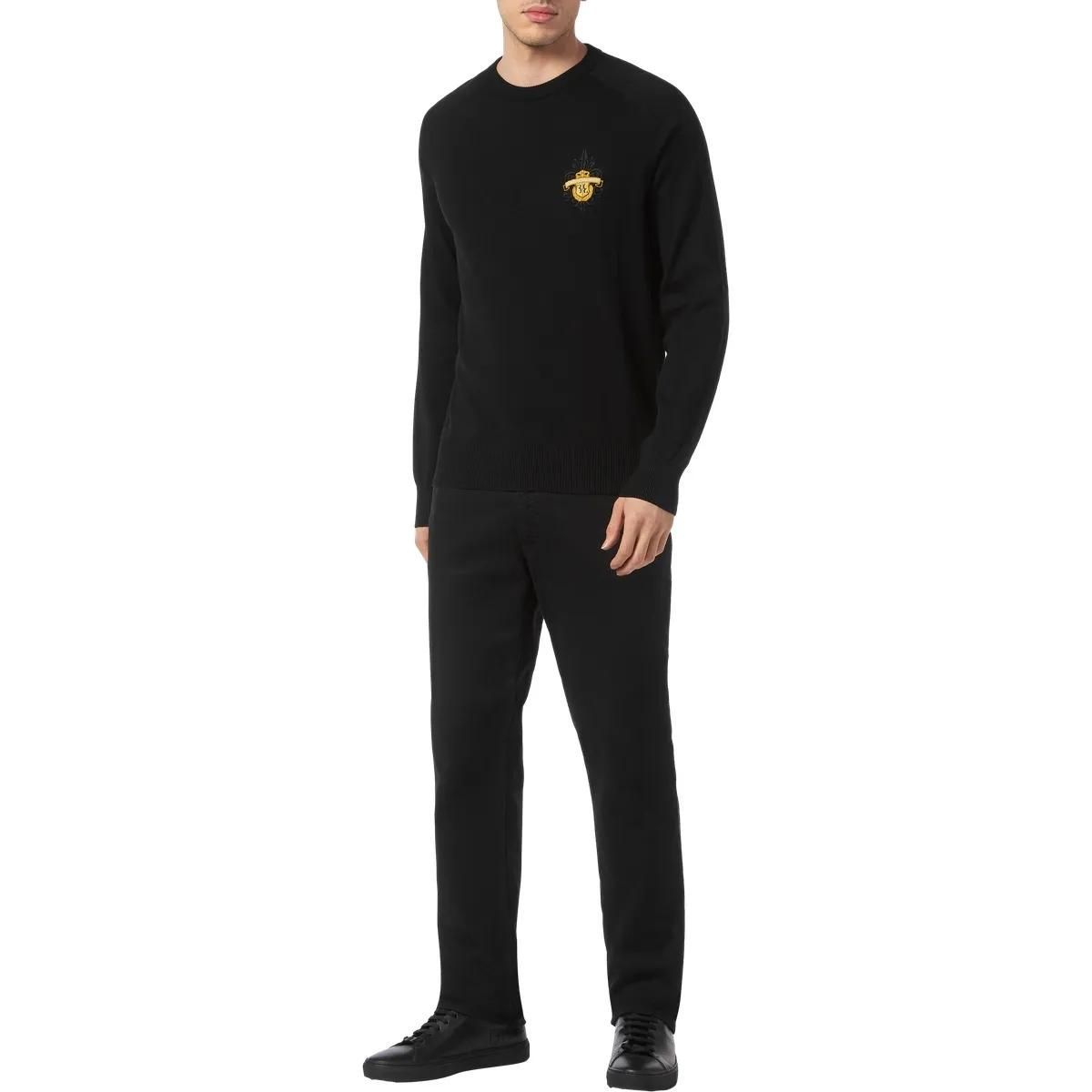 Schwarzer Rundhals-Pullover aus Baumwollstrick