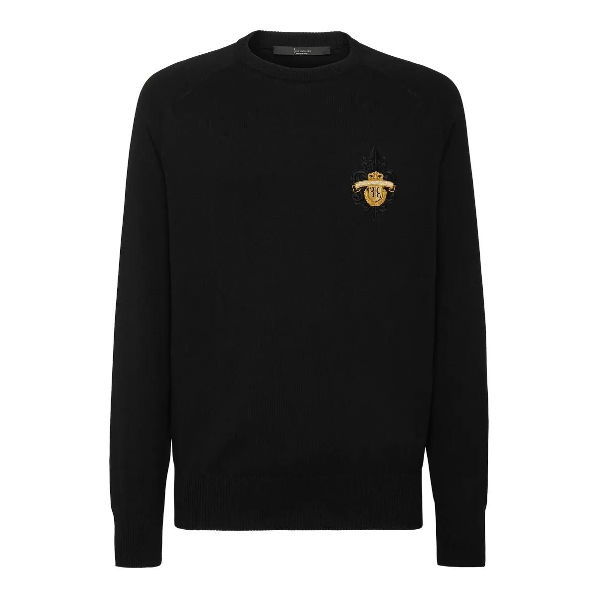 Schwarzer Rundhals-Pullover aus Baumwollstrick