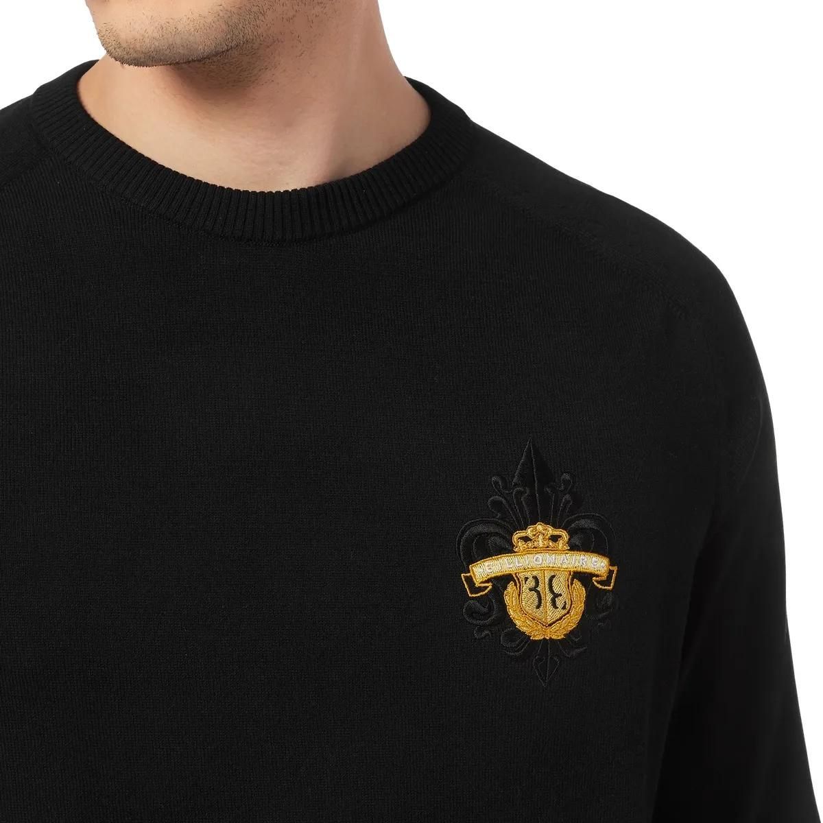 Schwarzer Rundhals-Pullover aus Baumwollstrick