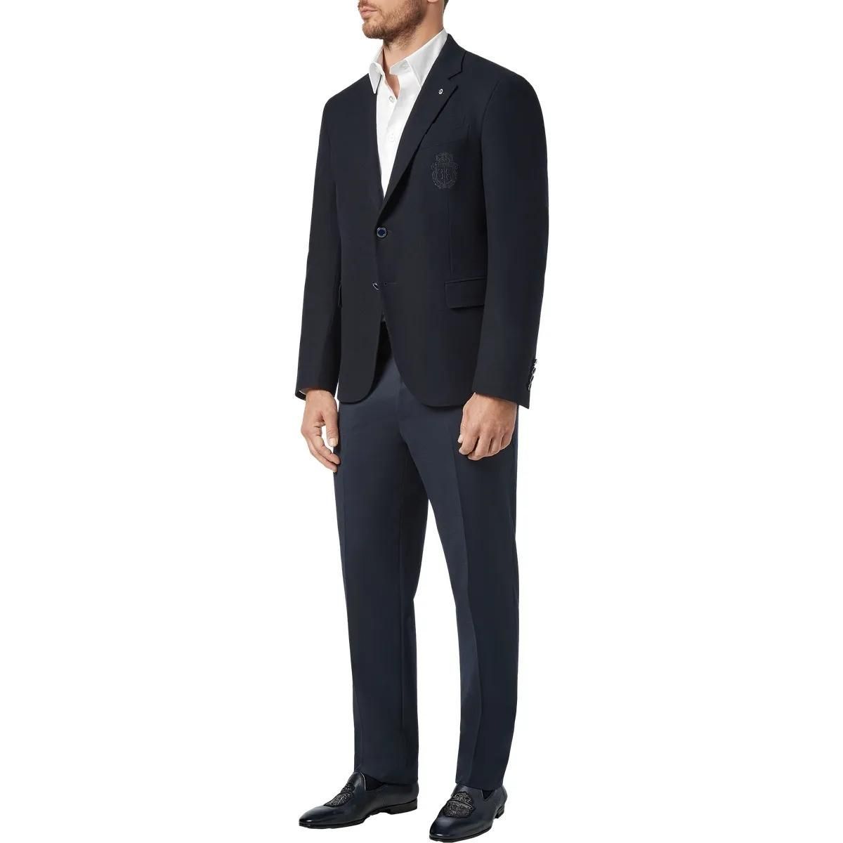 Klassischer marineblauer Blazer aus Woll-Crêpe