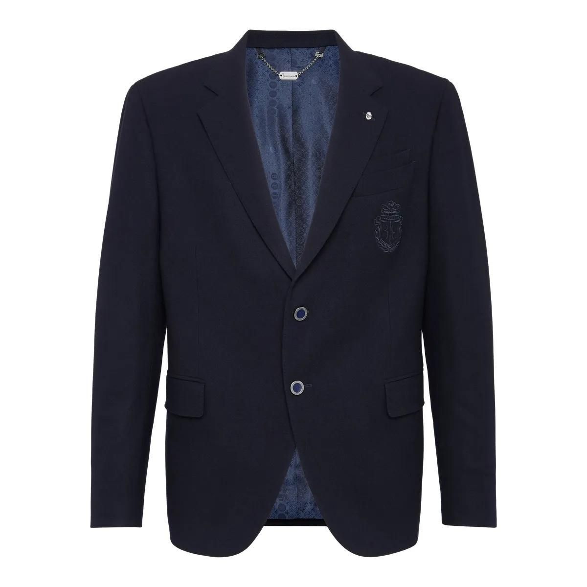Klassischer marineblauer Blazer aus Woll-Crêpe