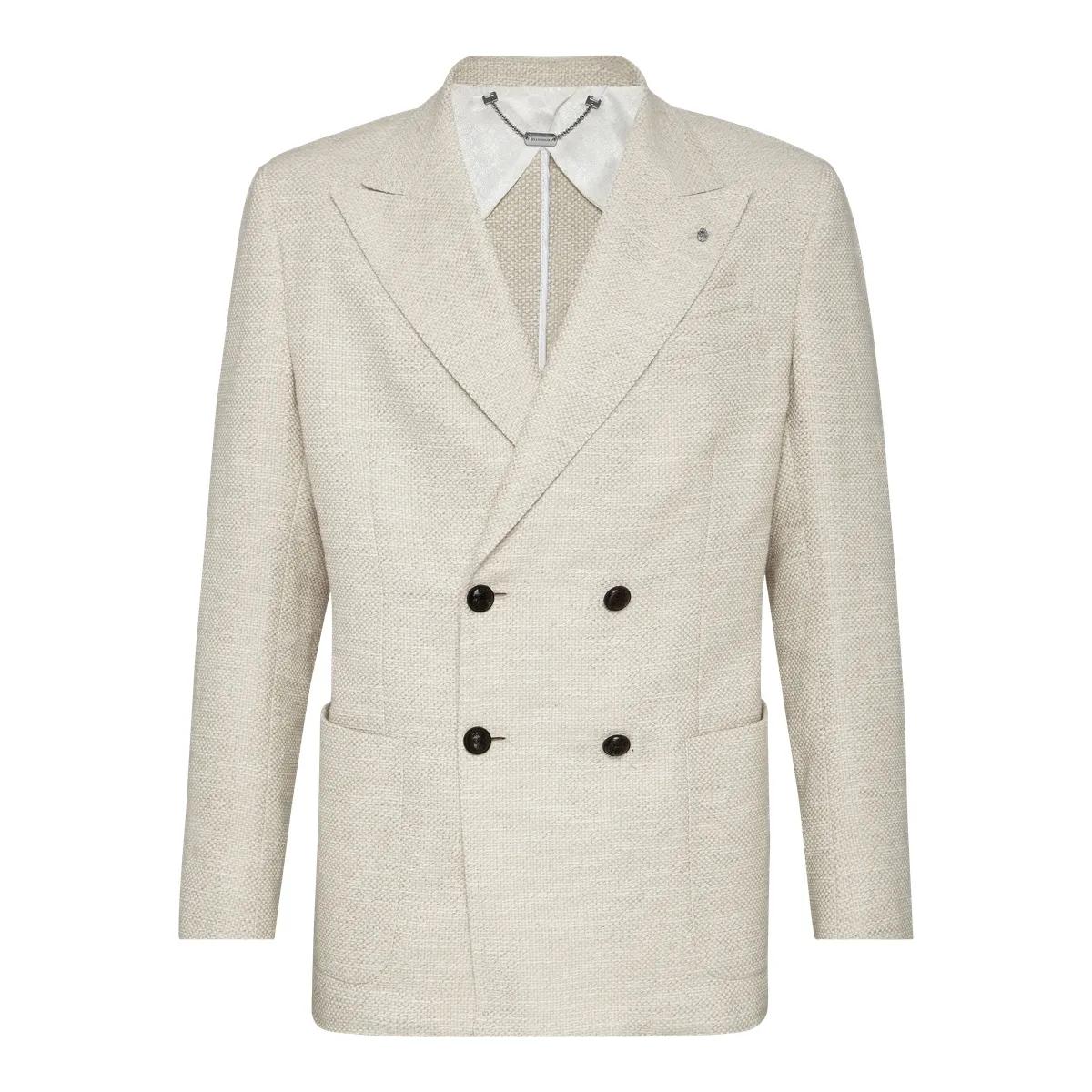 Beige Doppelreihiger Strickblazer aus Wolle