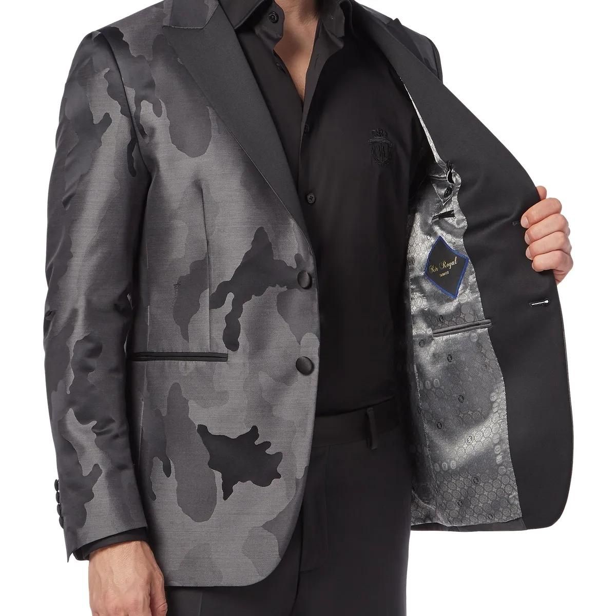 Herren Grau Camouflage Smoking Jacke
