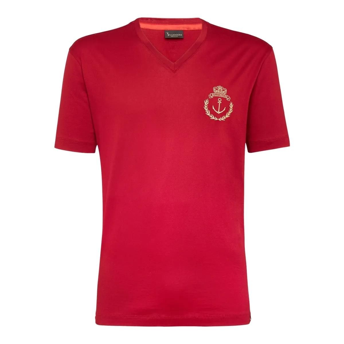 T-Shirt mit V-Ausschnitt und Wappenstickerei