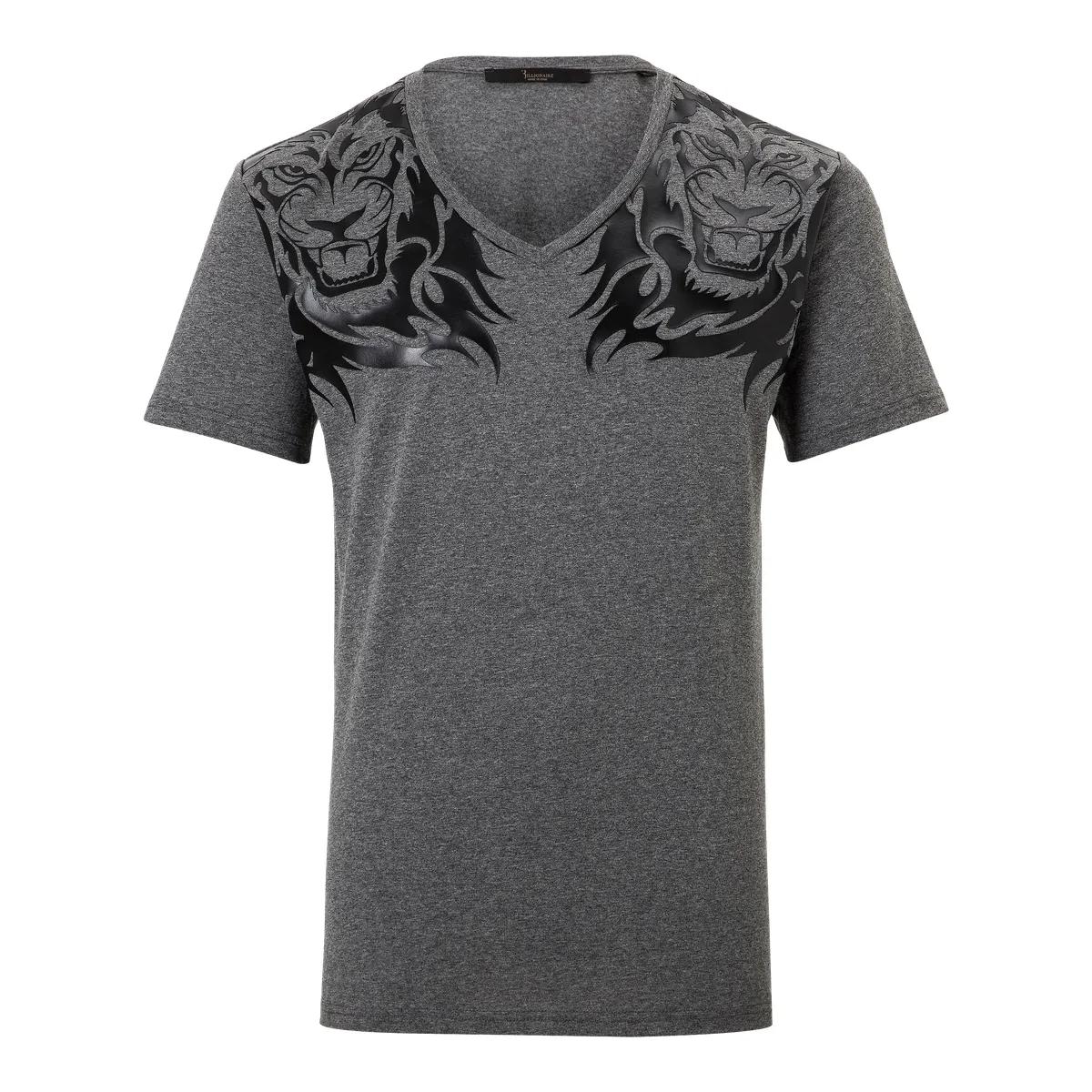 T-Shirt mit Löwen-Grafik und V-Ausschnitt