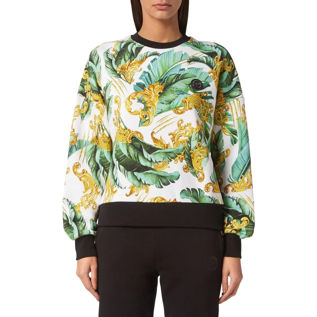 Sweatshirt aus Baumwollfleece mit tropischem Muster