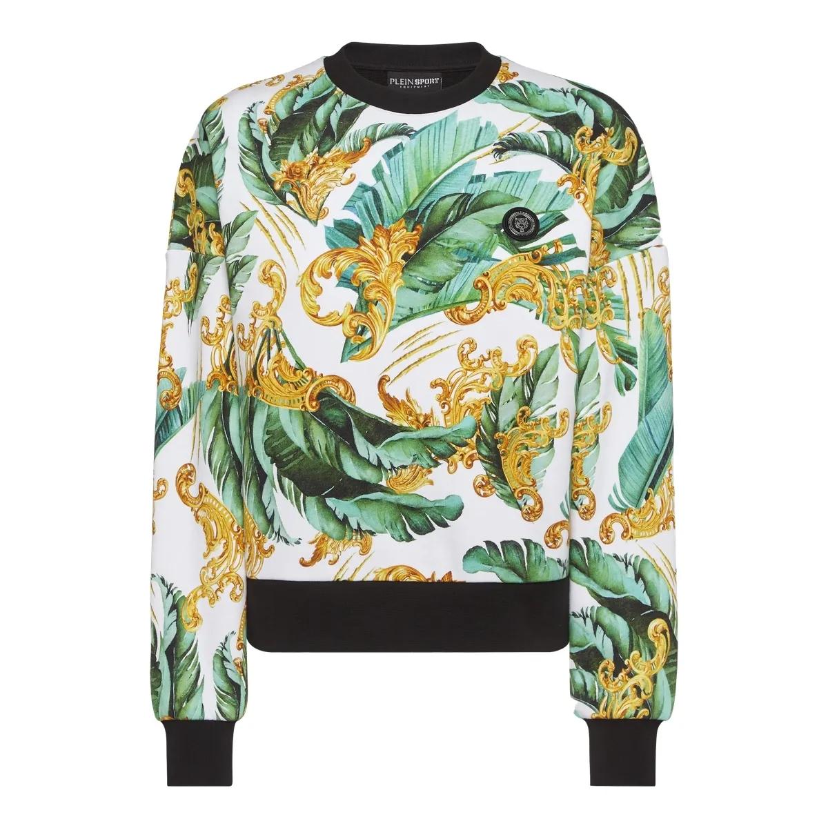 Sweatshirt aus Baumwollfleece mit tropischem Muster