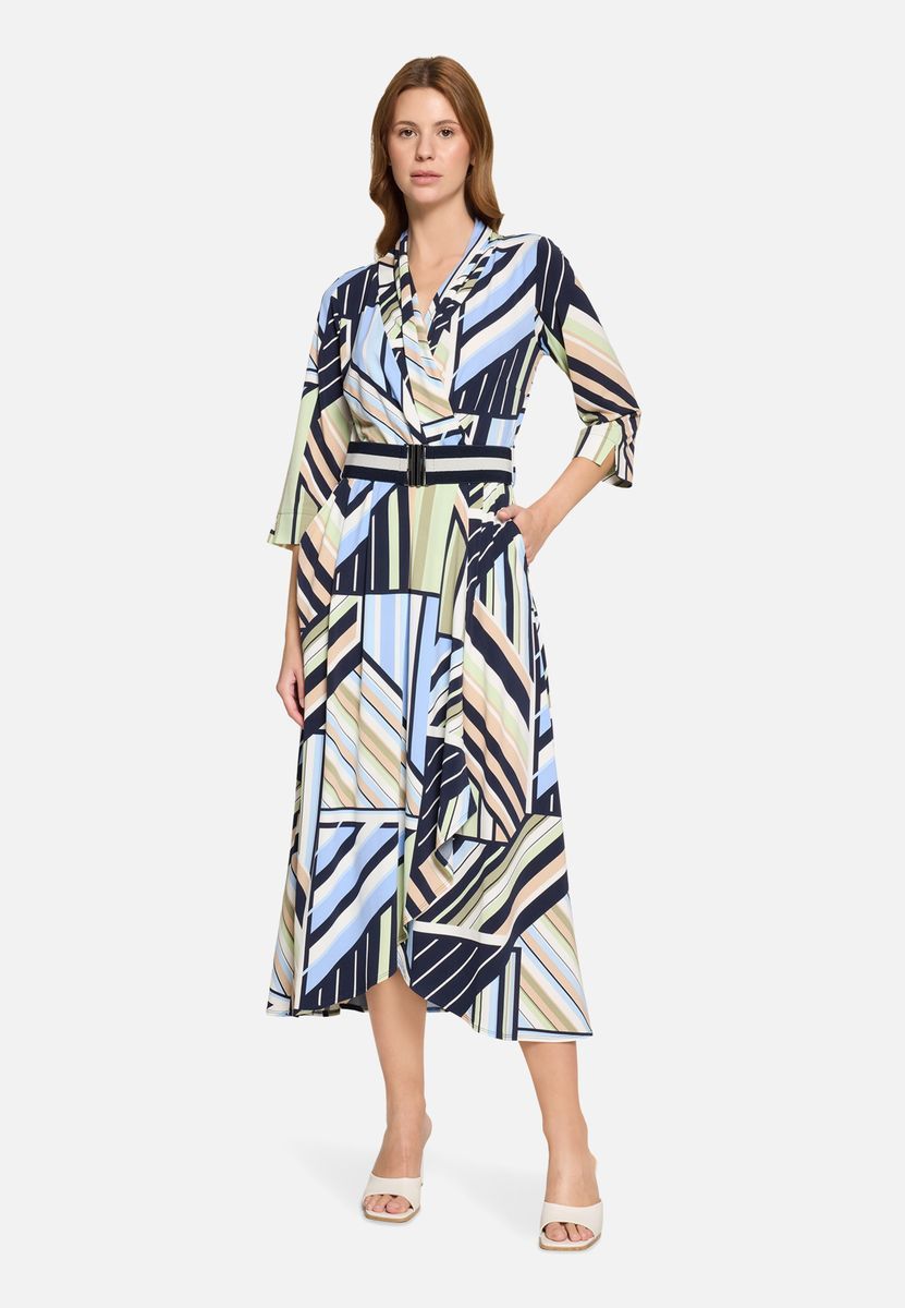 Midikleid mit Grafikmuster und Schärpe