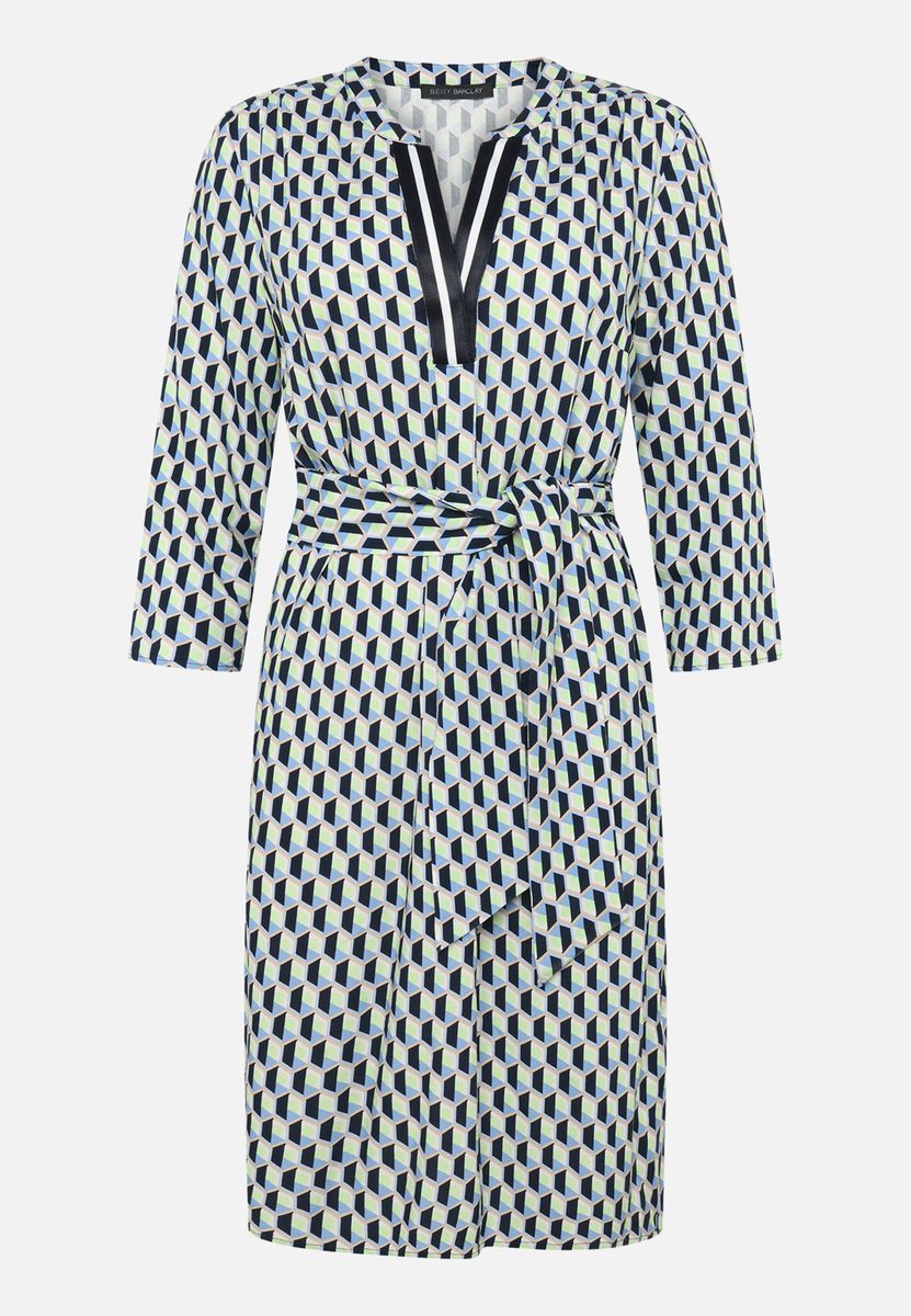 Kleid mit geometrischem Print und Bindegürtel