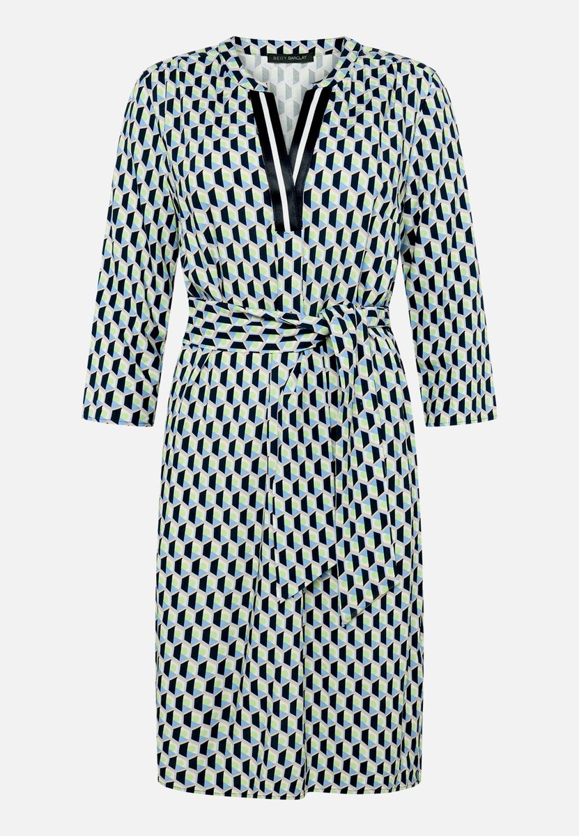 Kleid mit geometrischem Print und Bindegürtel