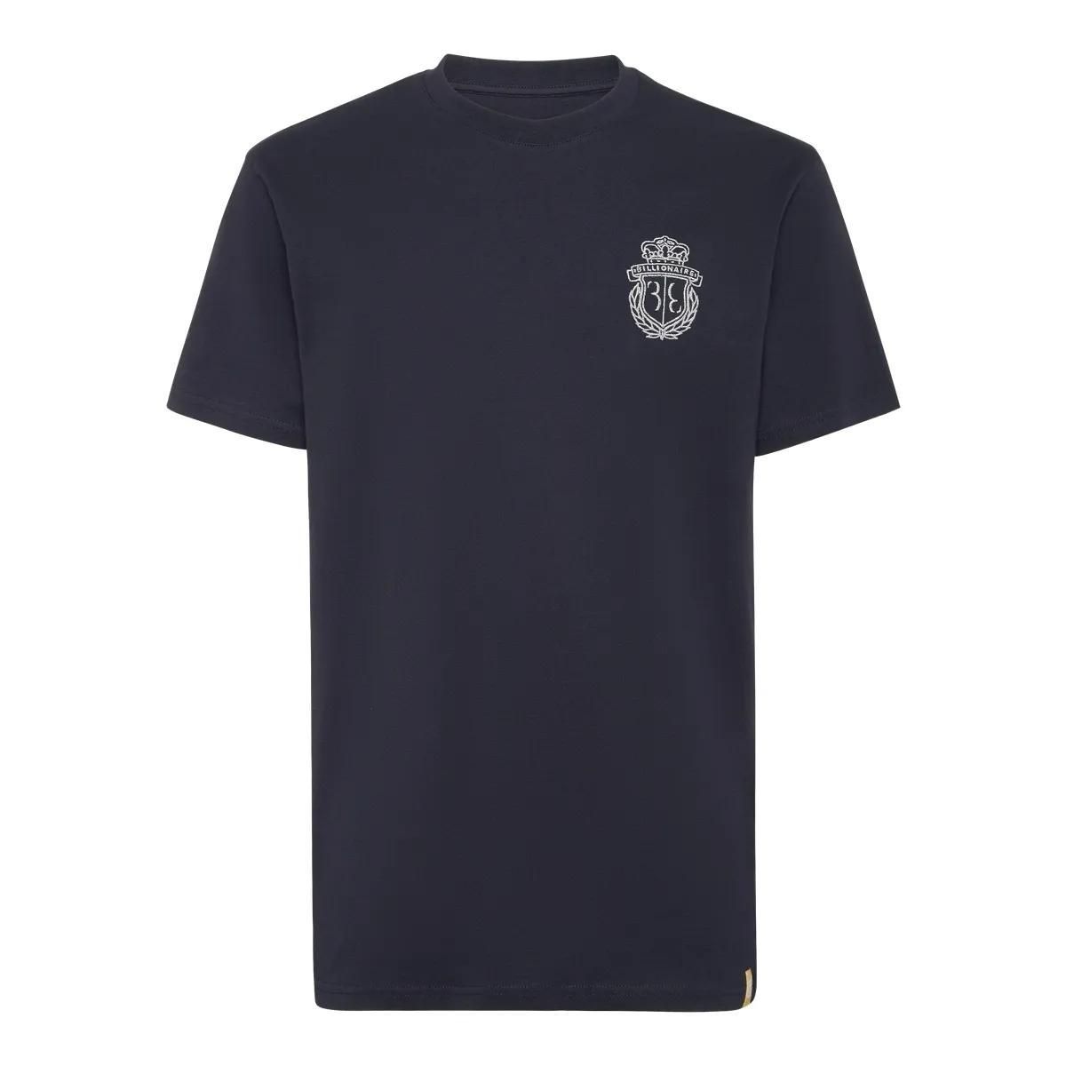 Marineblaues Baumwoll-T-Shirt mit Wappen
