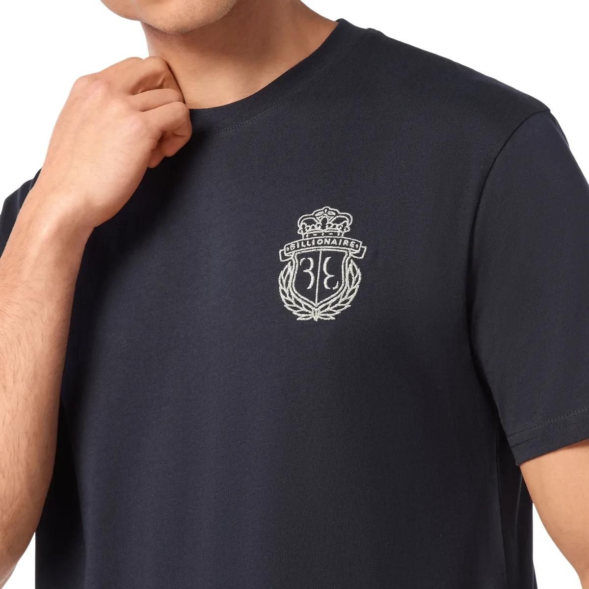 Marineblaues Baumwoll-T-Shirt mit Wappen